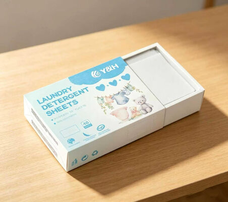 Folhas de lavanderia ecológica de fórmula biodegradável com fragrância personalizável e tamanho de 11 * 14 cm para remoção eficaz de manchas