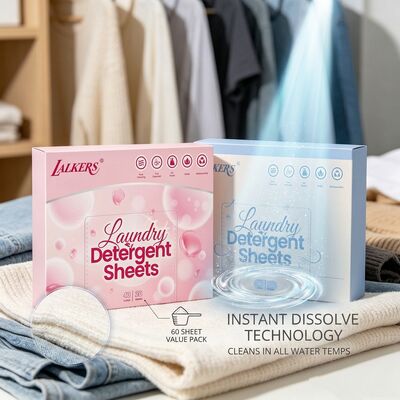 Folhas de detergente para roupa à base de surfactantes vegetais com mais de 55% de ingrediente ativo em embalagem biodegradável