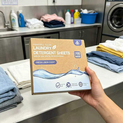 Folhas de detergente para a roupa superconcentradas à base de plantas com embalagem sem resíduos