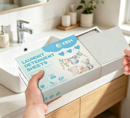 Produto de superfície ativo à base de plantas, folhas de detergente para roupa, todos compatíveis com a máquina, com fórmula concentrada