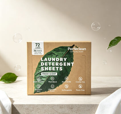 Folhas de detergente de roupa biodegradável à base de plantas com 55% de ingrediente ativo para lavagem sustentável
