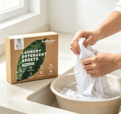 Folhas de Detergente para Roupa Biodegradáveis à Base de Plantas Pré-Medidas para Máquina e Lavagem à Mão