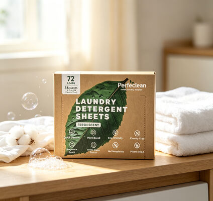 Folhas de Detergente Biodegradável Sustentável para Roupa com Surfactante à Base de Plantas para Compatibilidade com Tanque Séptico e Acima de 55% de Ingrediente Ativo