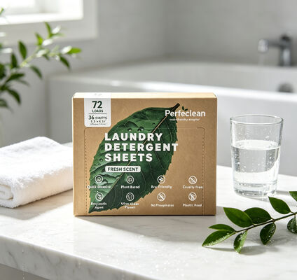 Folhas de detergente para roupa à base de plantas ecológicas com embalagem biodegradável e fórmula sem perfume