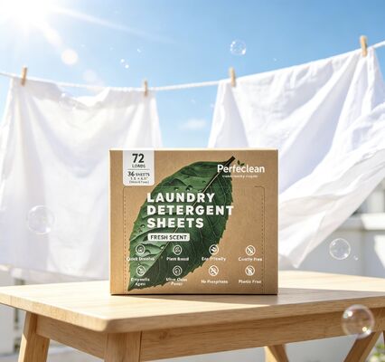 Produto de superfície ativo à base de plantas, folhas biodegradáveis de detergente para roupa para armazenagem de roupa ecológica compacta