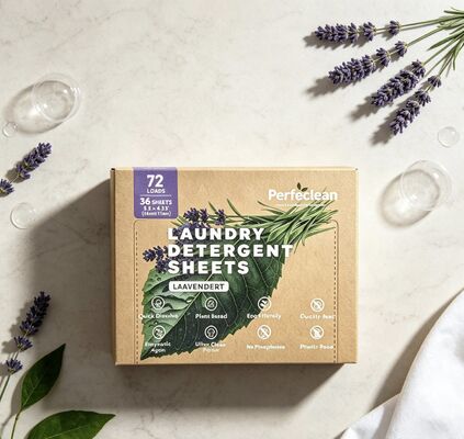 Folhas e tiras de detergente de lavanderia biodegradável à base de plantas para limpeza ecologicamente segura