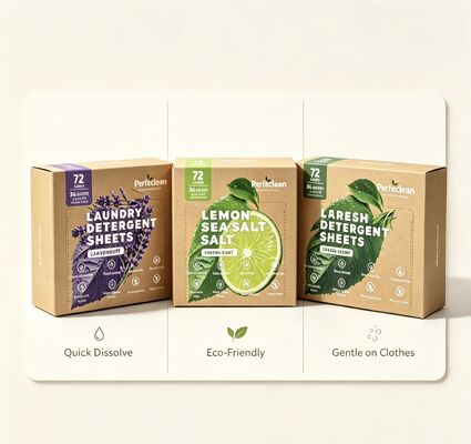 Folhas de Lavagem Biodegradáveis à Base de Plantas com 55% de Ingrediente Ativo e Zero Agentes Fluorescentes para Lavanderia Ecológica