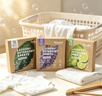 Folhas de detergente de roupa compostável com limpeza de solo pesada e surfactante à base de plantas