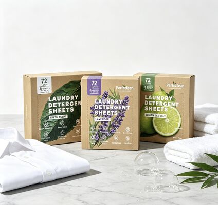Folhas de detergente ecológico para lavanderia industrial com surfactante à base de plantas para quebrar manchas antigas e embalagens compostáveis
