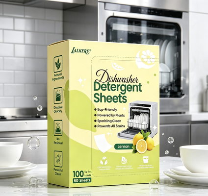 Folhas Biodegradáveis para Lava-Louças Sem Embalagem Plástica, Eficazes Contra Manchas de Comida, Tiras de Detergente para Lava-Louças